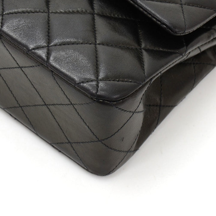 double flap black quilted lambskin leather shoulder bag