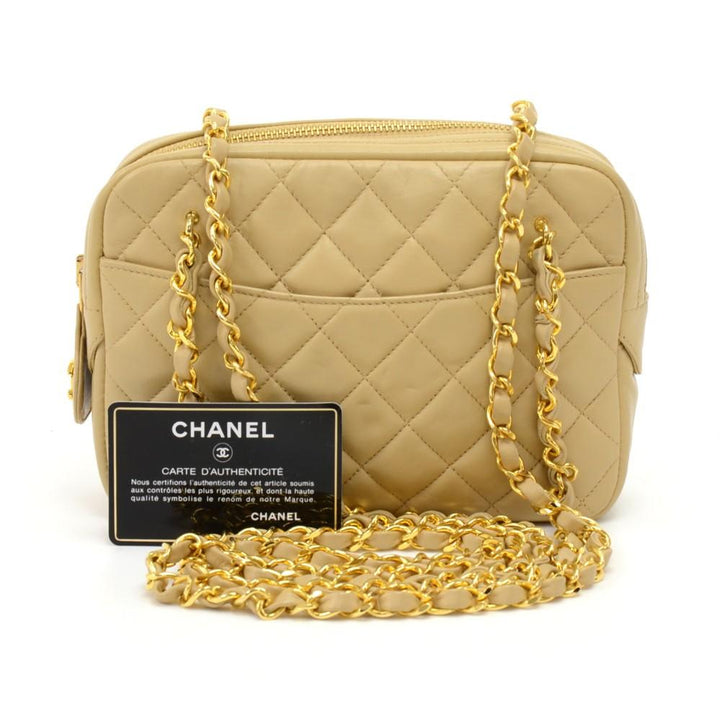 small quilted lambskin leather double chain shoulder bag