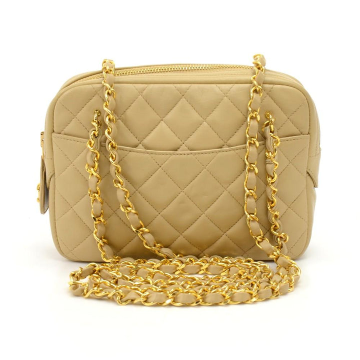 small quilted lambskin leather double chain shoulder bag