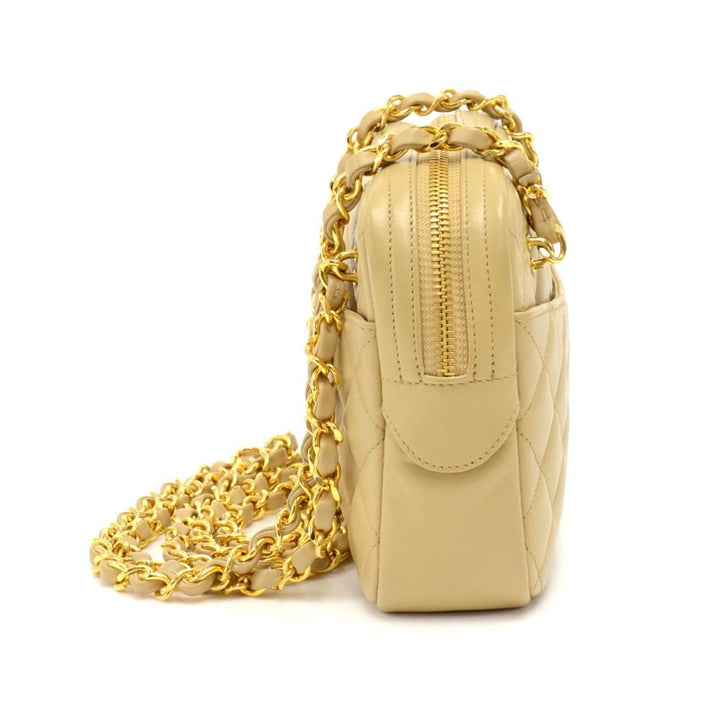 small quilted lambskin leather double chain shoulder bag