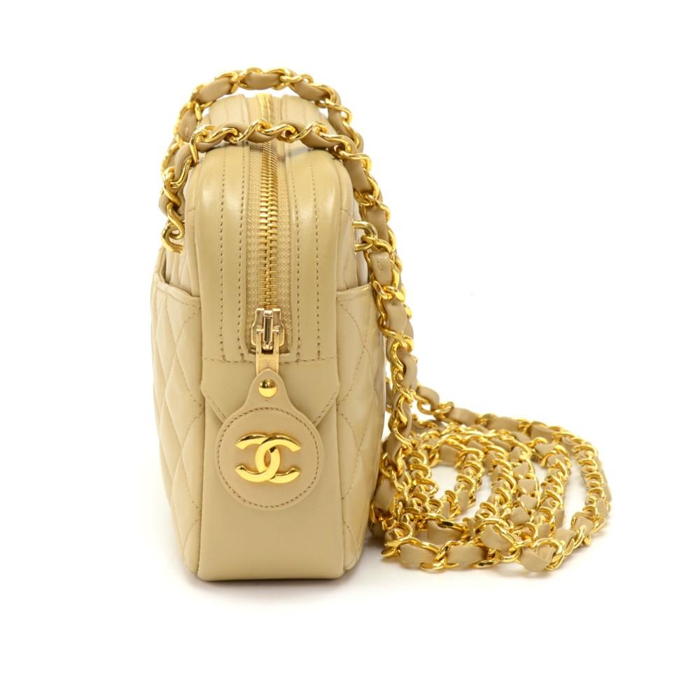 small quilted lambskin leather double chain shoulder bag