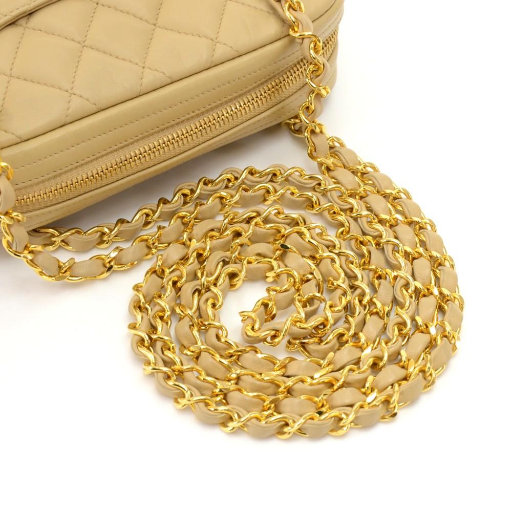 small quilted lambskin leather double chain shoulder bag