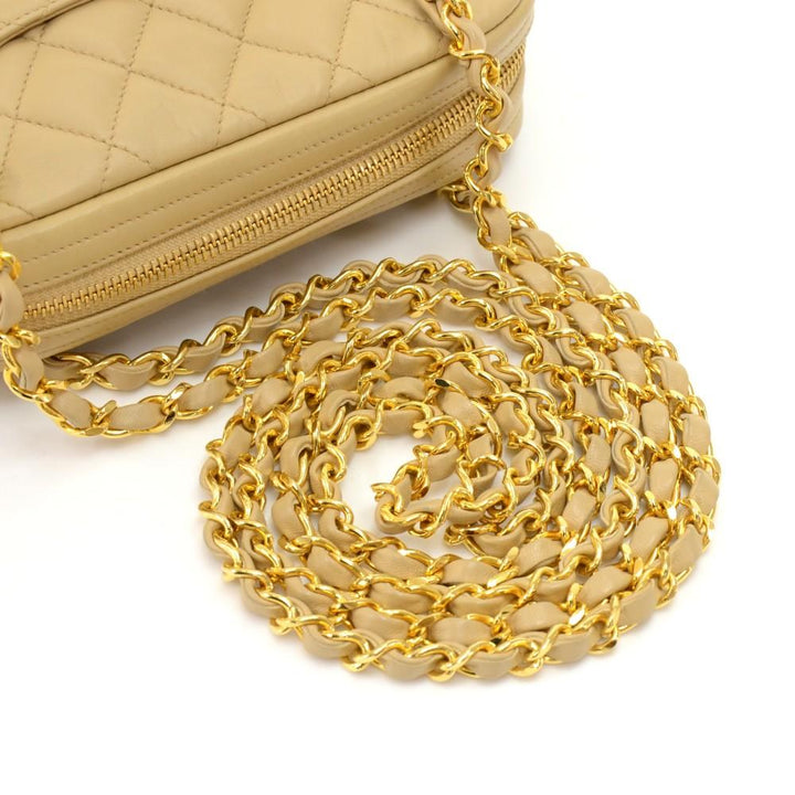small quilted lambskin leather double chain shoulder bag