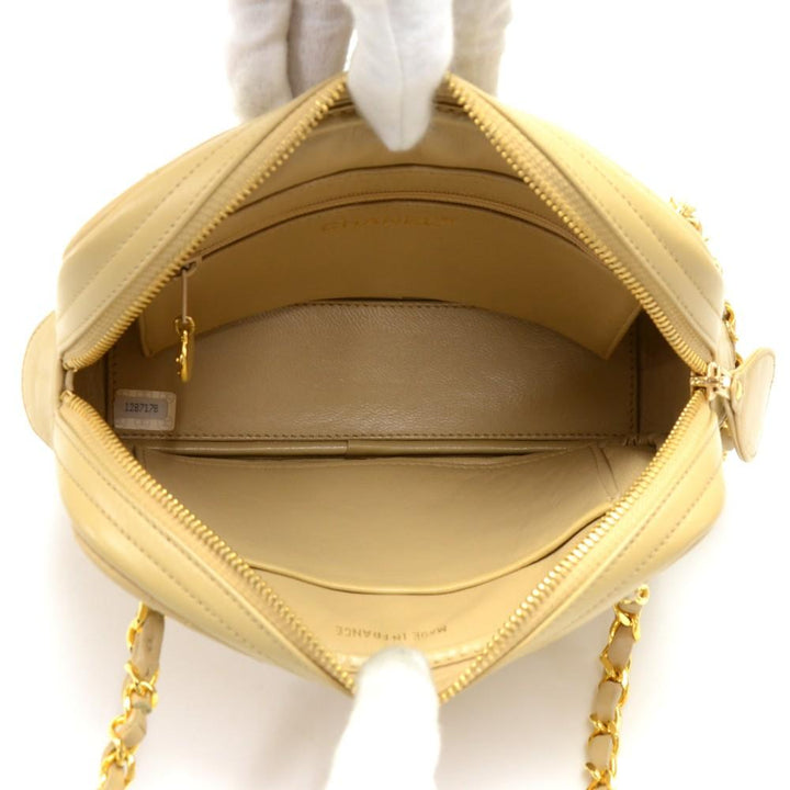 small quilted lambskin leather double chain shoulder bag