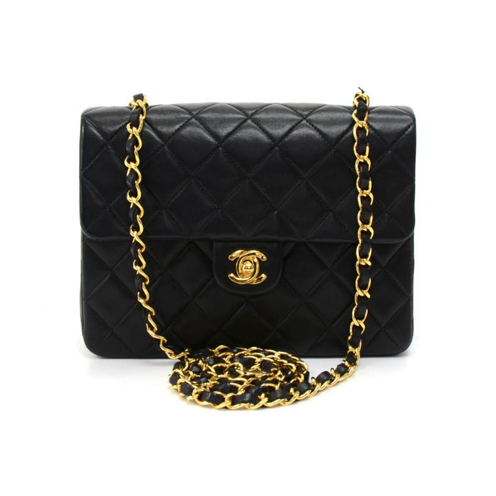 8" single flap quilted lambskin leather shoulder bag