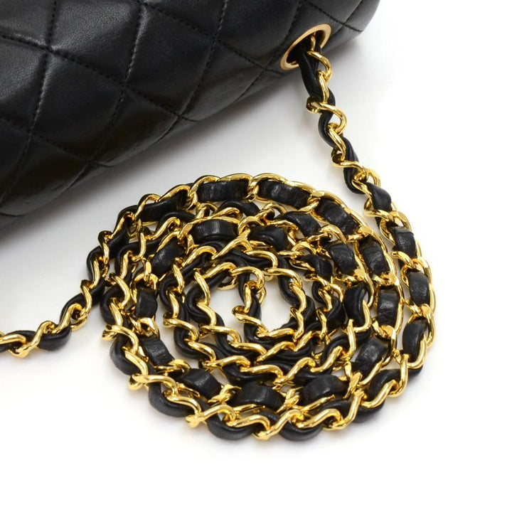 8" single flap quilted lambskin leather shoulder bag