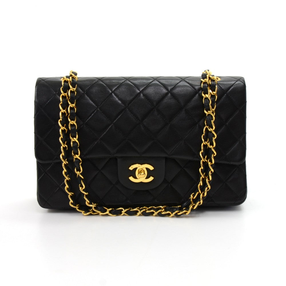 double flap quilted lambskin leather shoulder bag