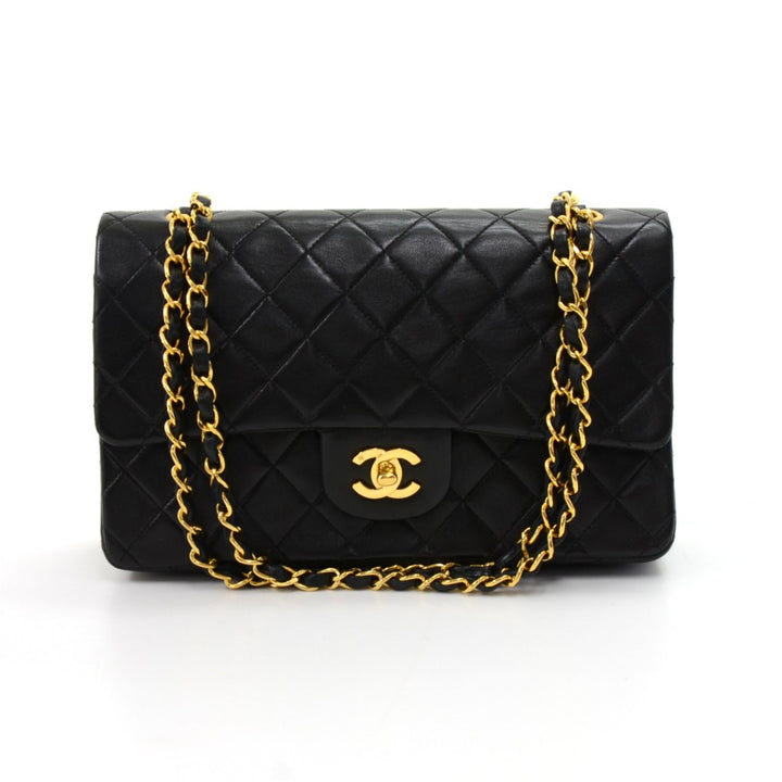 double flap quilted lambskin leather shoulder bag
