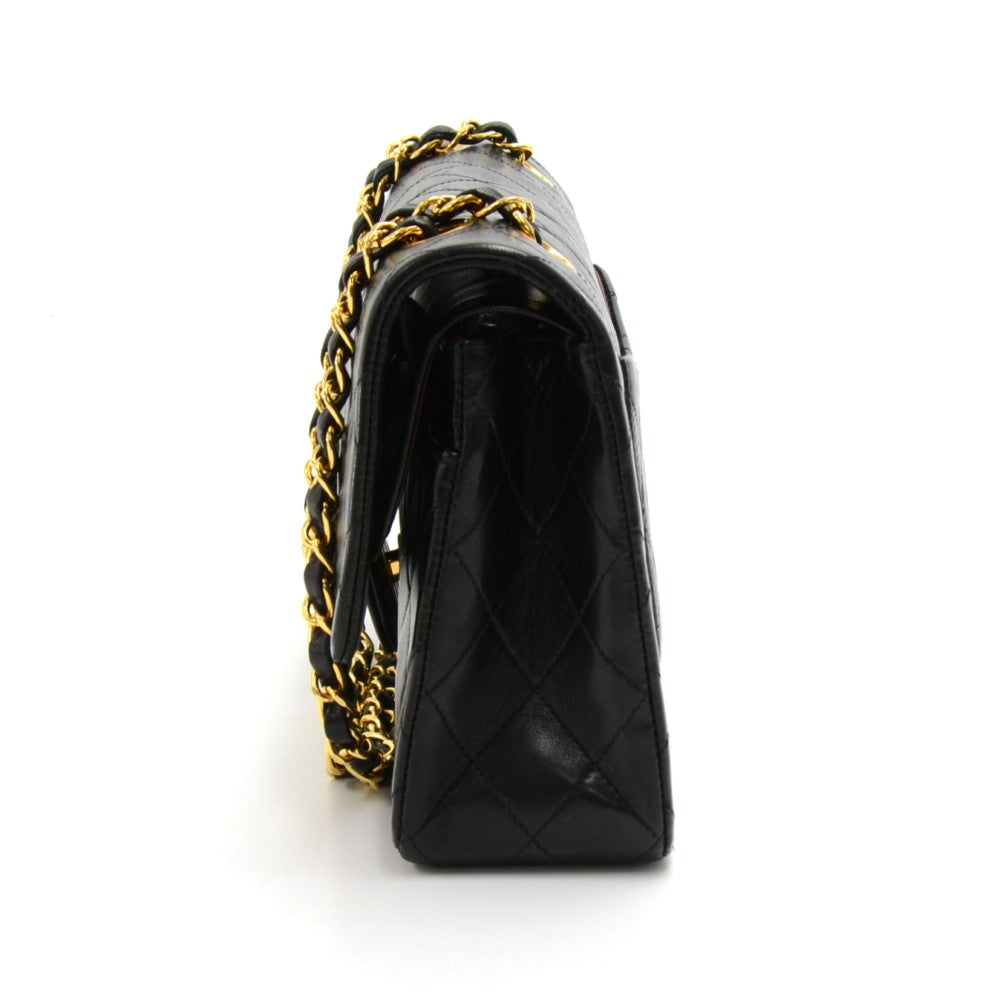 double flap quilted lambskin leather shoulder bag