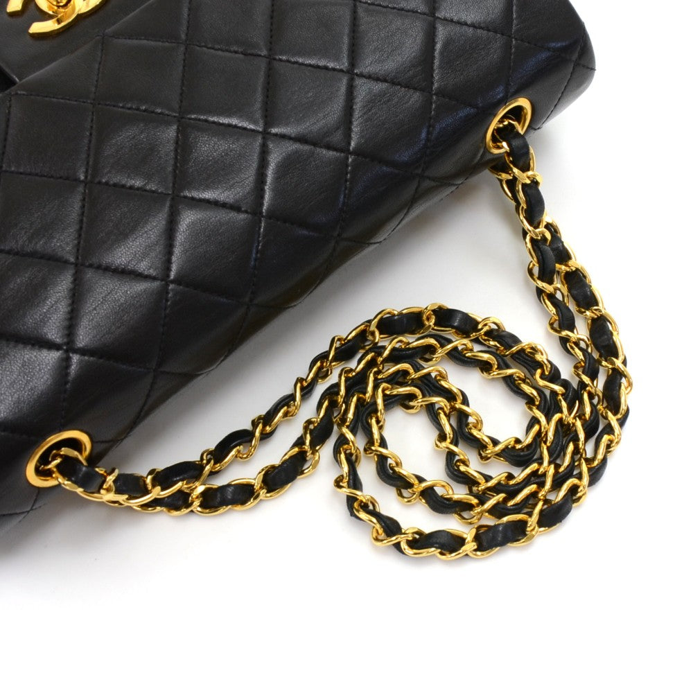double flap quilted lambskin leather shoulder bag