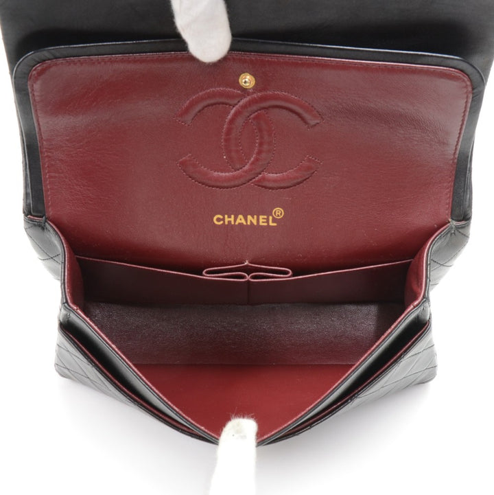 double flap quilted lambskin leather shoulder bag