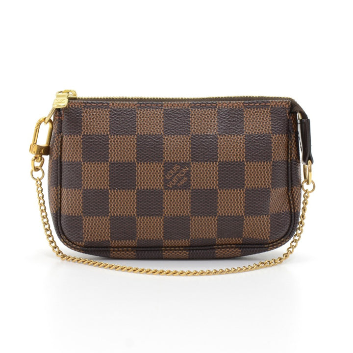 mini pochette accessoires damier ebène canvas evening bag