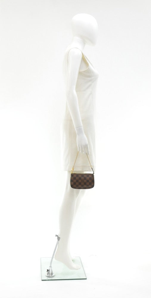 mini pochette accessoires damier ebène canvas evening bag