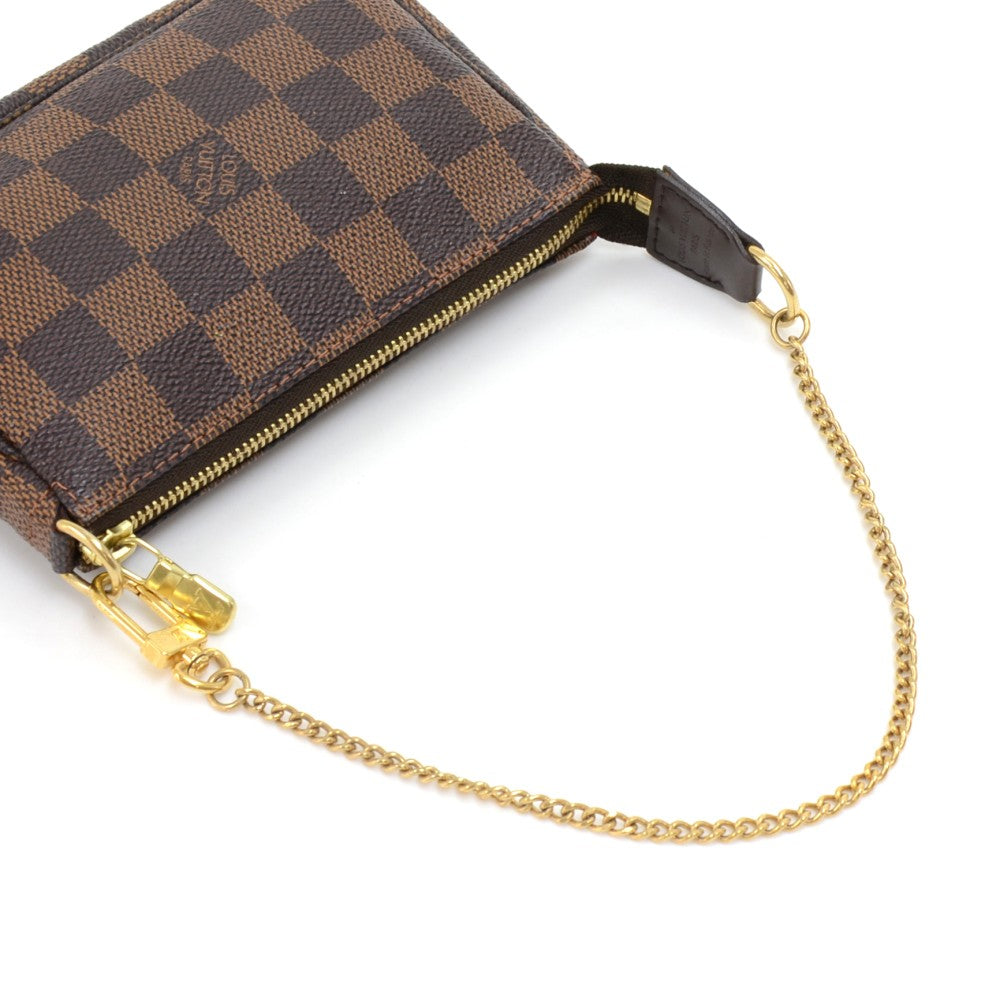 mini pochette accessoires damier ebène canvas evening bag