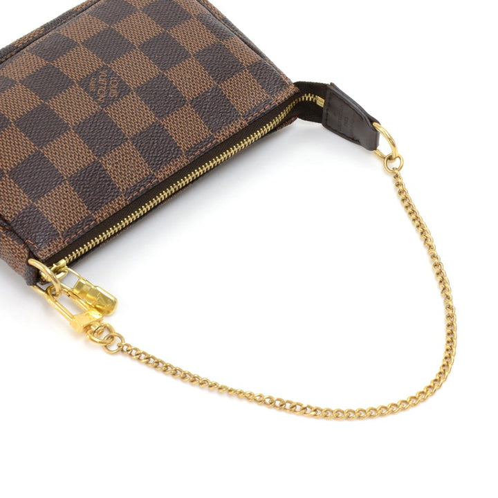 mini pochette accessoires damier ebène canvas evening bag