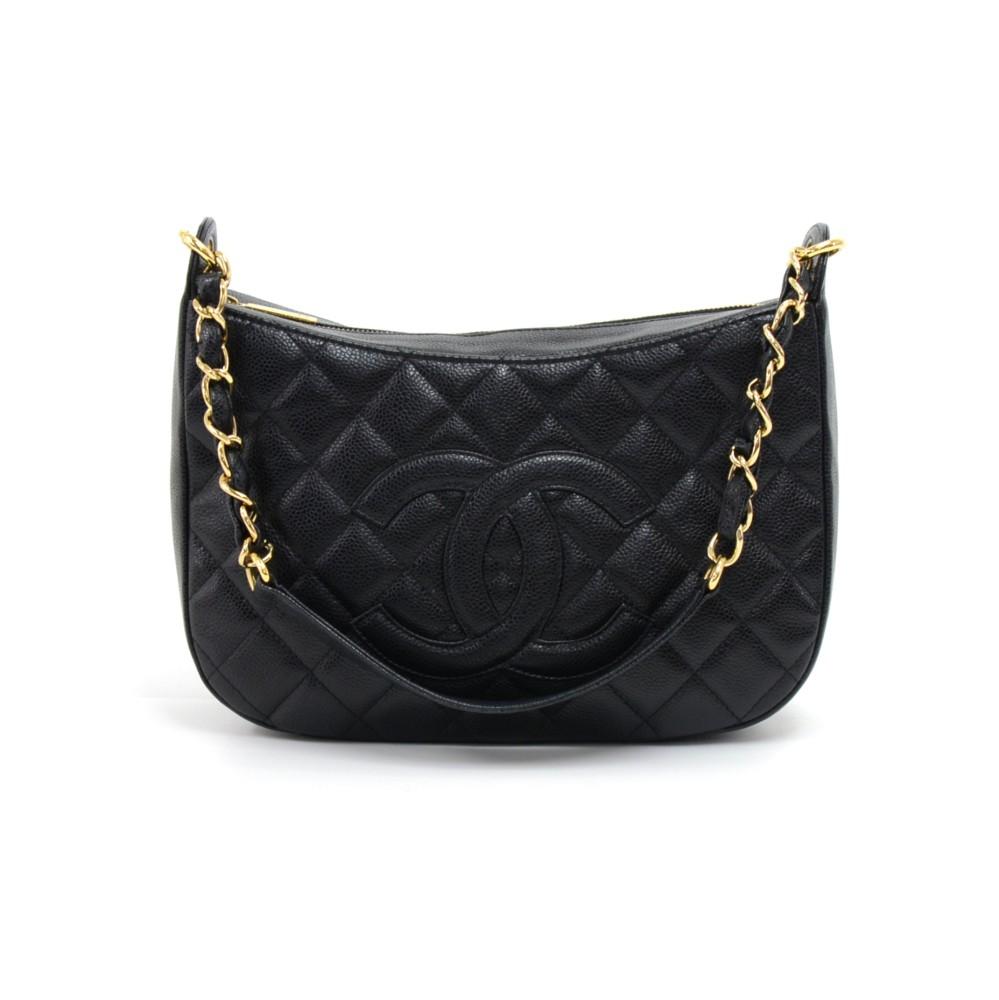 quilted caviar leather cc logo shoulder bag
