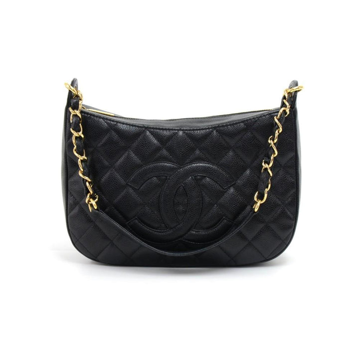 quilted caviar leather cc logo shoulder bag