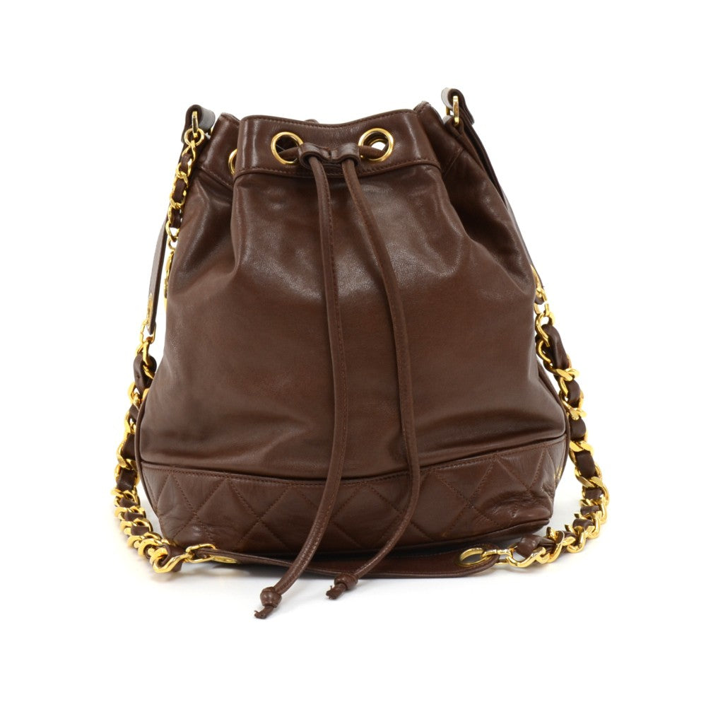 lambskin leather bucket bag with pouch
