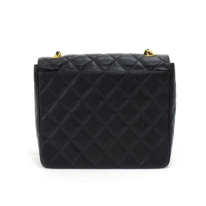 large single flap quilted caviar leather shoulder bag