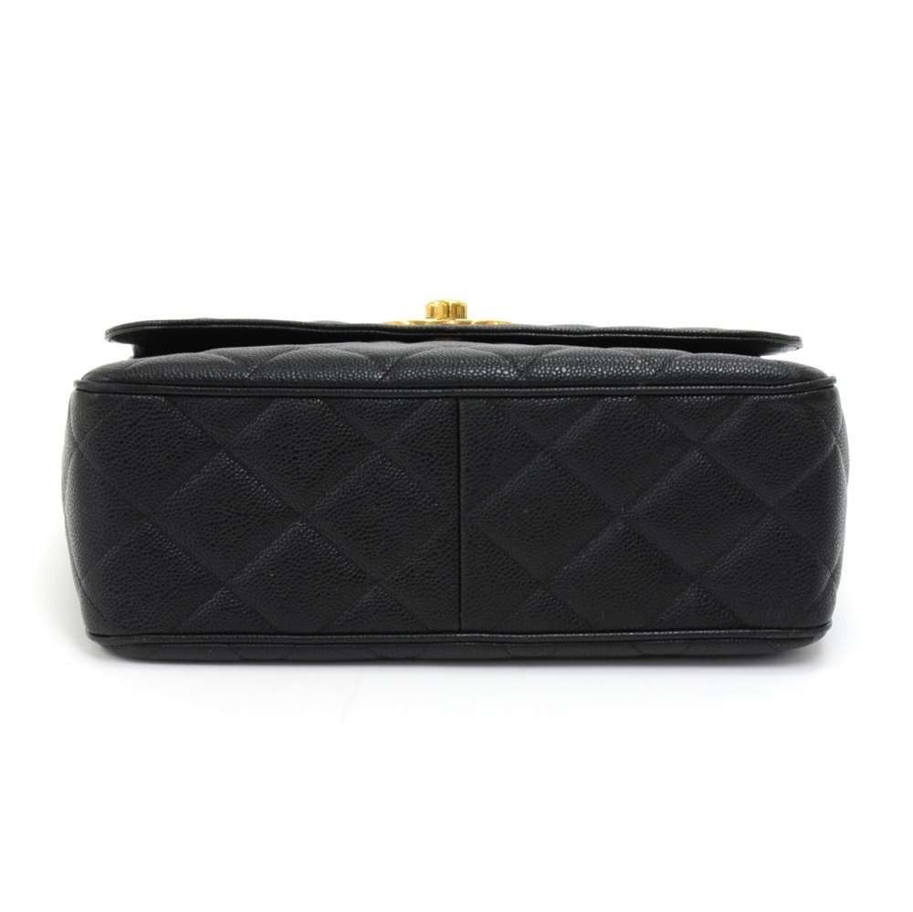 large single flap quilted caviar leather shoulder bag