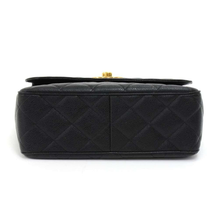 large single flap quilted caviar leather shoulder bag