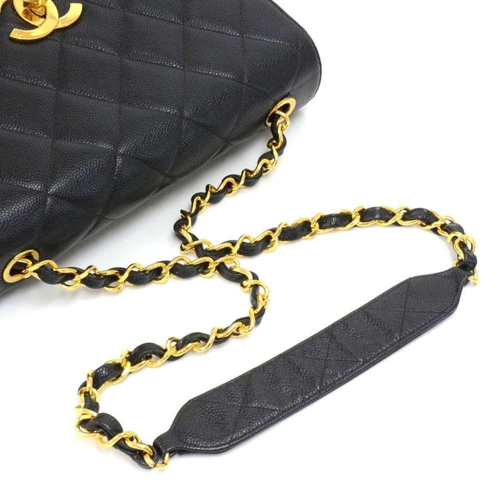 large single flap quilted caviar leather shoulder bag