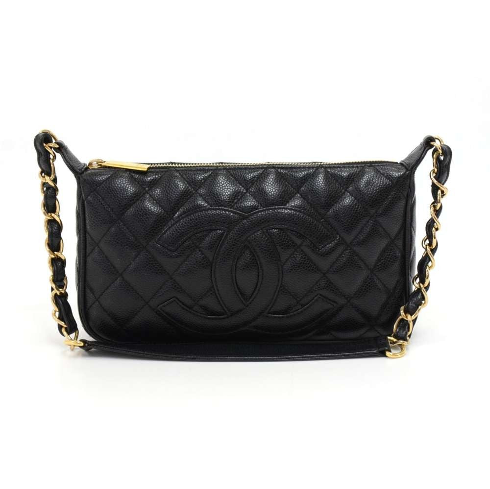 quilted caviar leather cc logo shoulder bag