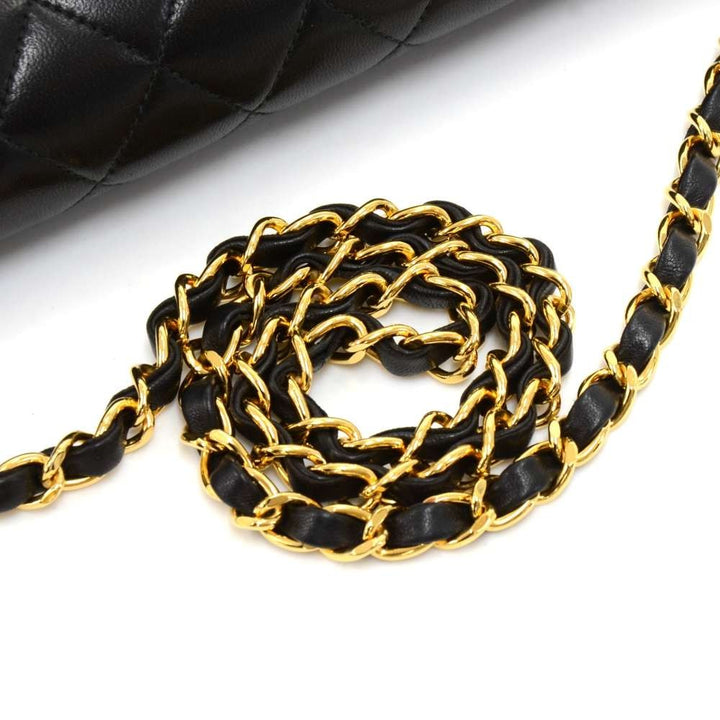 classic quilted lambskin leather half flap shoulder bag