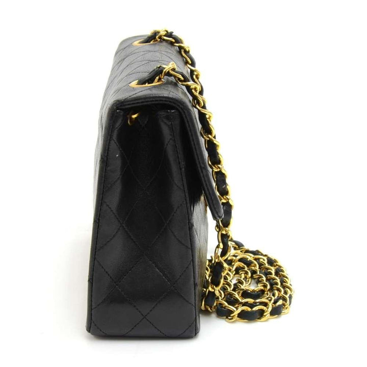 8" single flap quilted lambskin leather shoulder bag