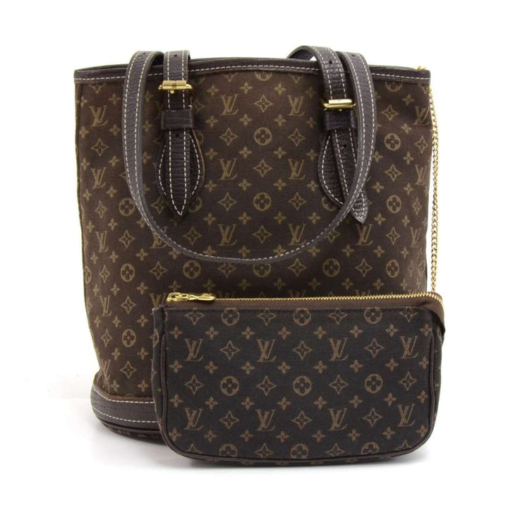 bucket pm mini lin monogram ebène canvas shoulder bag with pouch