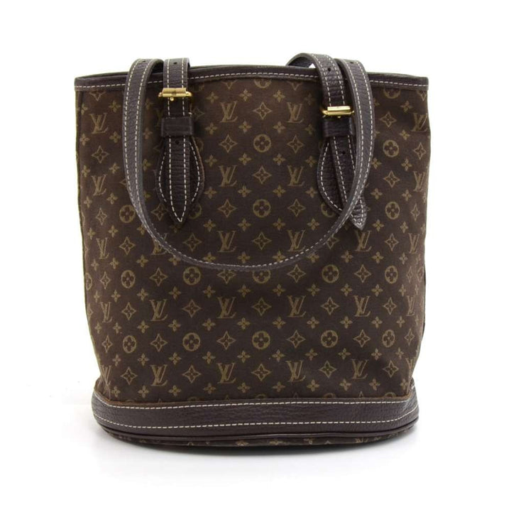 bucket pm mini lin monogram ebène canvas shoulder bag with pouch