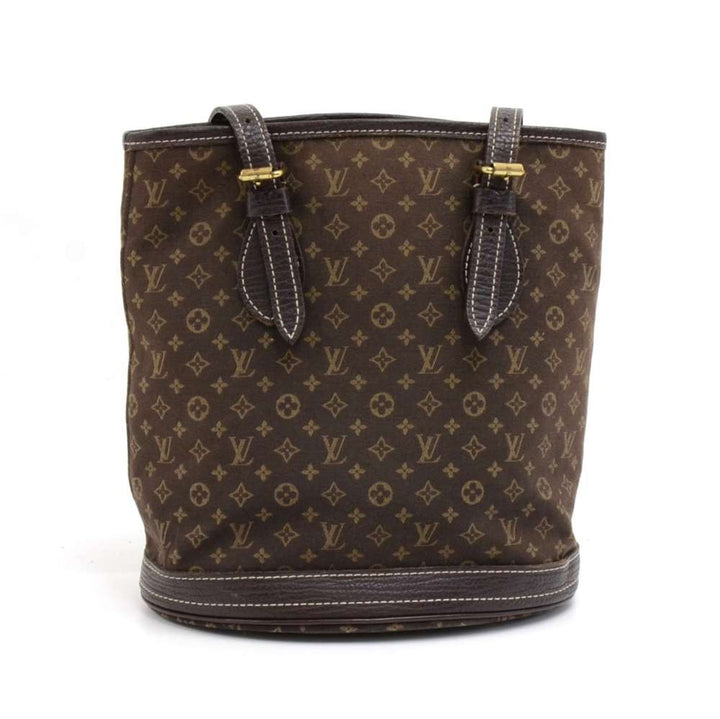 bucket pm mini lin monogram ebène canvas shoulder bag with pouch