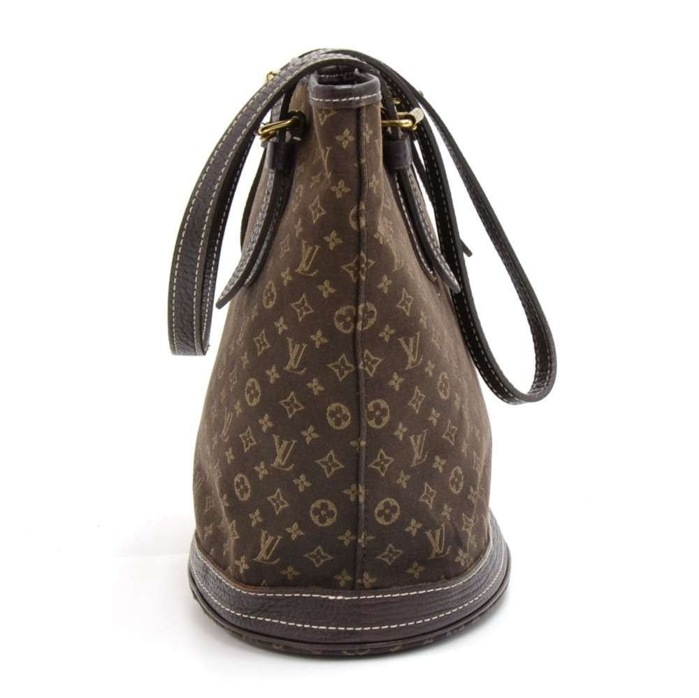 bucket pm mini lin monogram ebène canvas shoulder bag with pouch