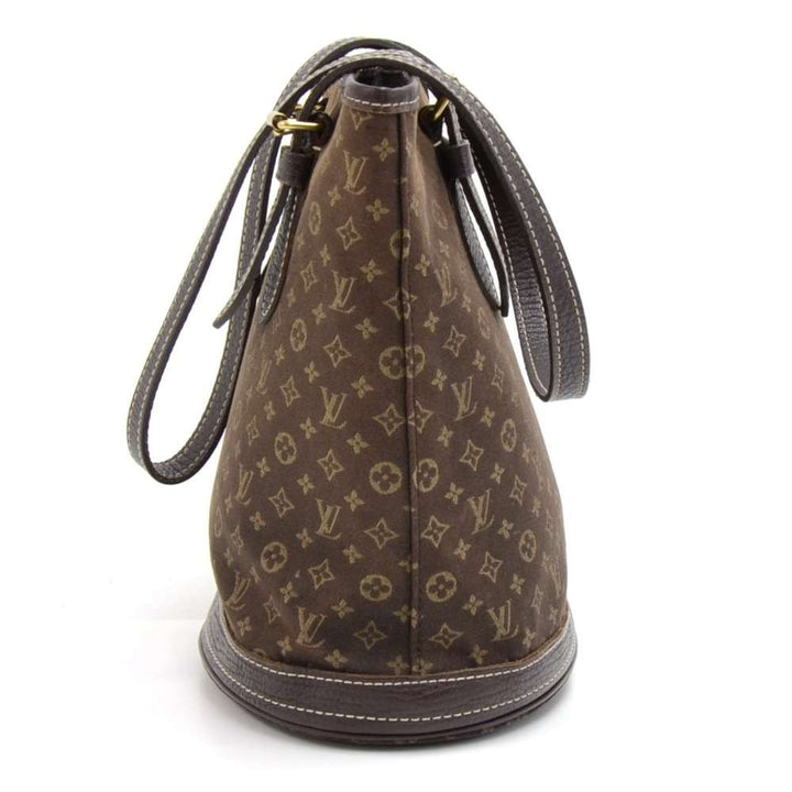 bucket pm mini lin monogram ebène canvas shoulder bag with pouch