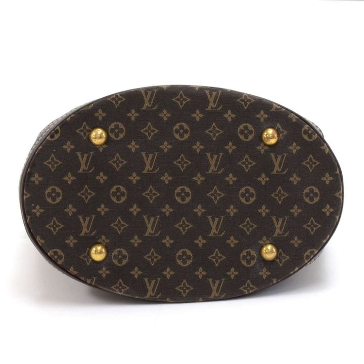 bucket pm mini lin monogram ebène canvas shoulder bag with pouch