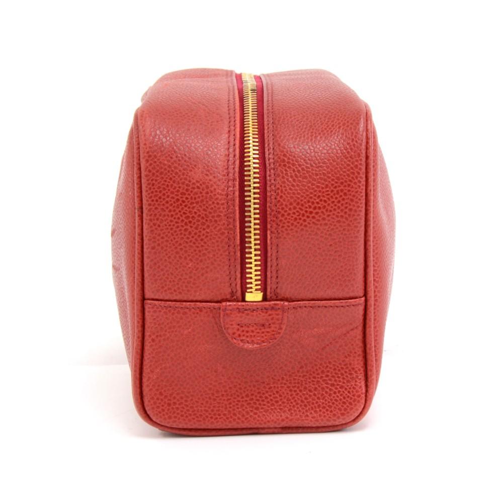 red caviar leather cosmetic bag