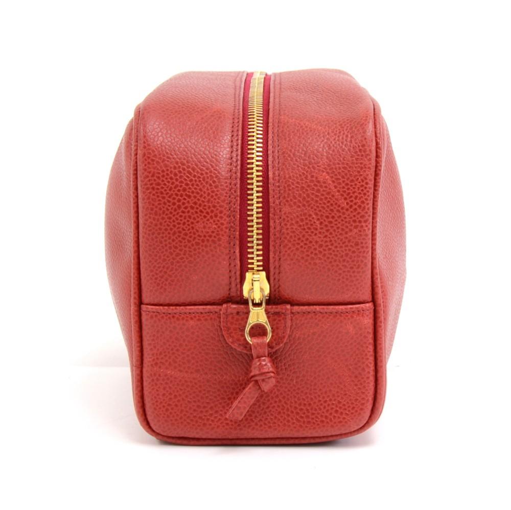 red caviar leather cosmetic bag