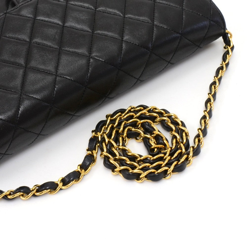 tall single flap quilted lambskin leather shoulder bag