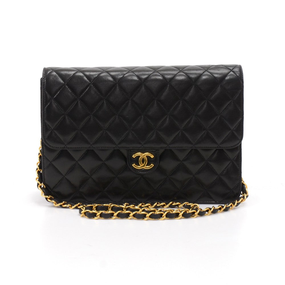 quilted lambskin leather classic half flap shoulder bag