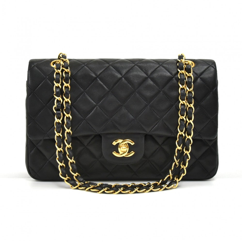 double flap quilted lambskin leather shoulder bag