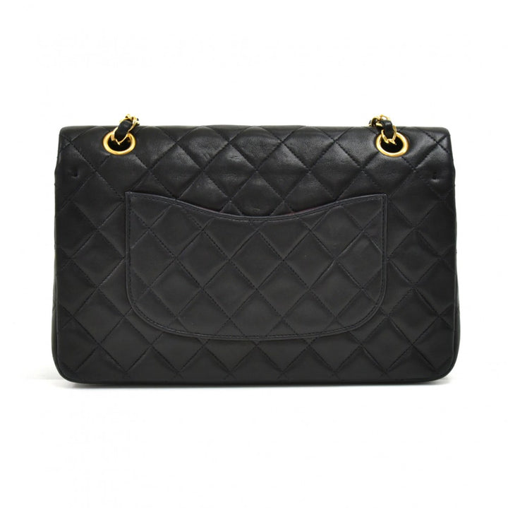 double flap quilted lambskin leather shoulder bag