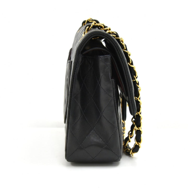 double flap quilted lambskin leather shoulder bag