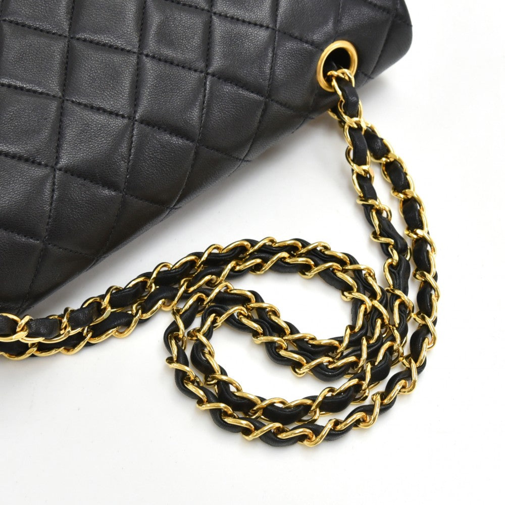 double flap quilted lambskin leather shoulder bag
