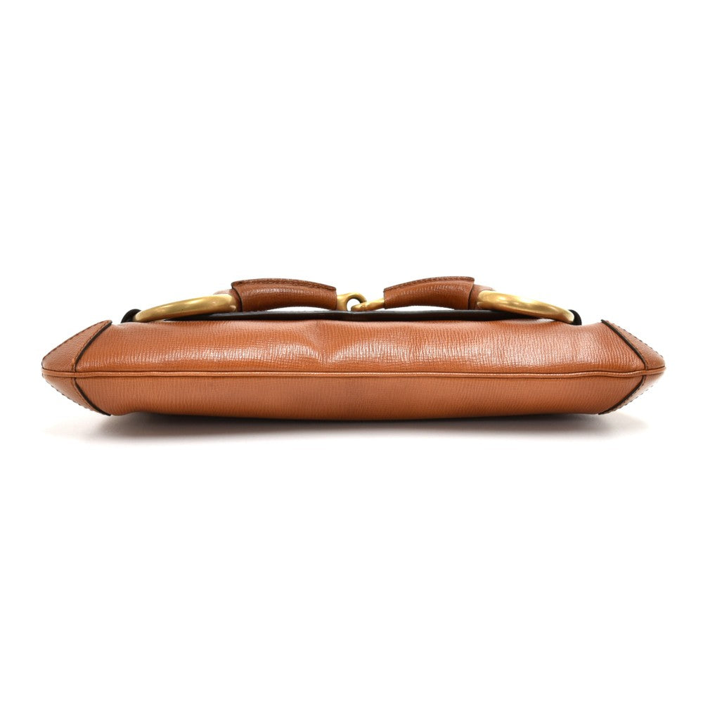 textured leather horsebit evening bag