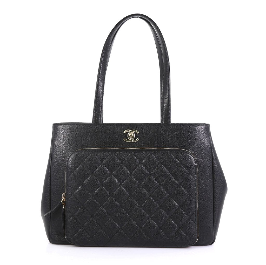 business affinity caviar leather large shopping tote bag