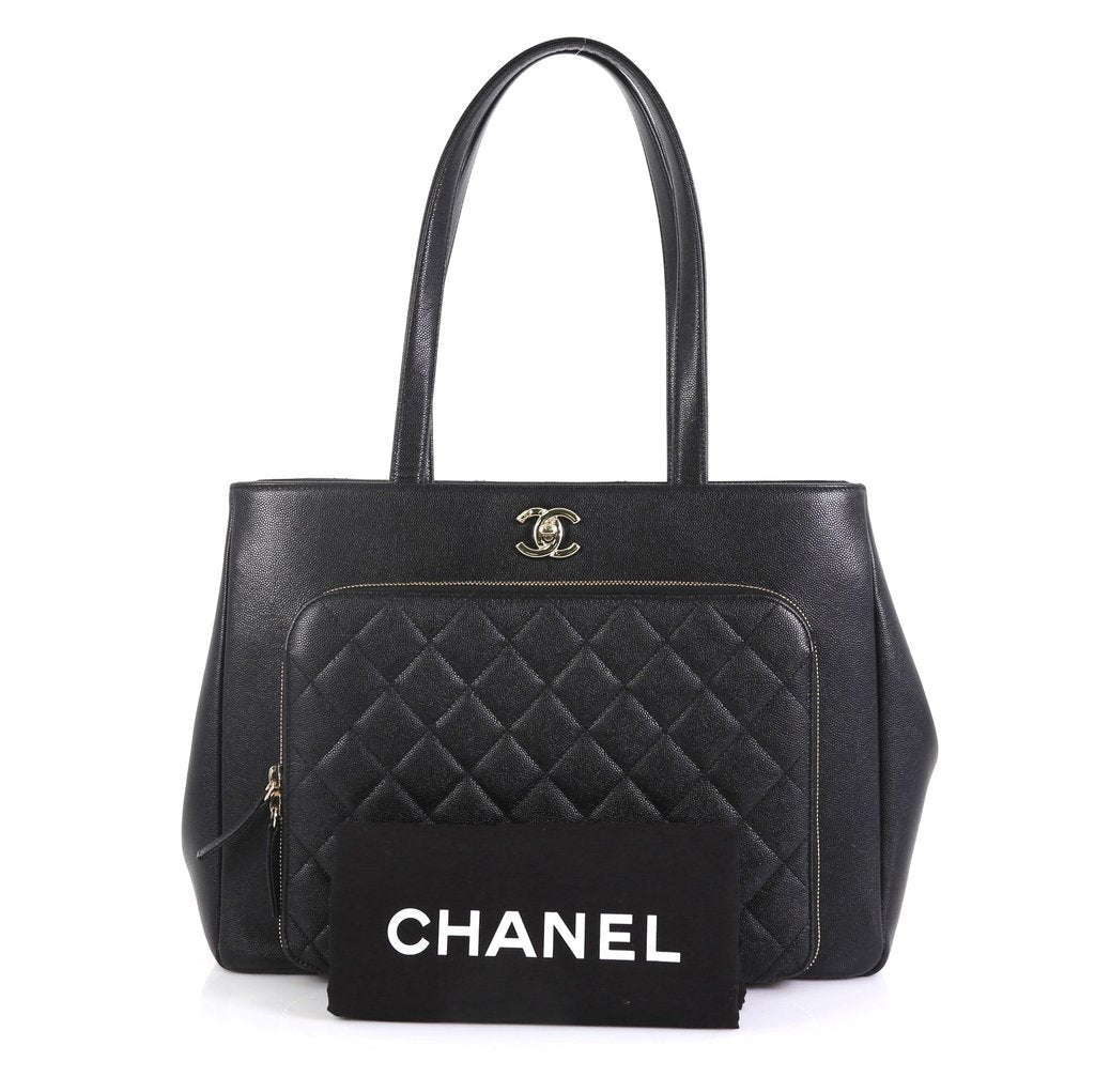 business affinity caviar leather large shopping tote bag