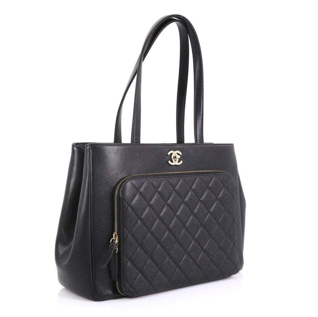 business affinity caviar leather large shopping tote bag