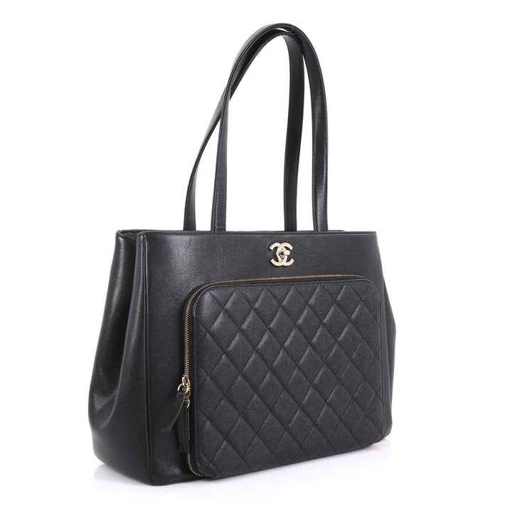 business affinity caviar leather large shopping tote bag