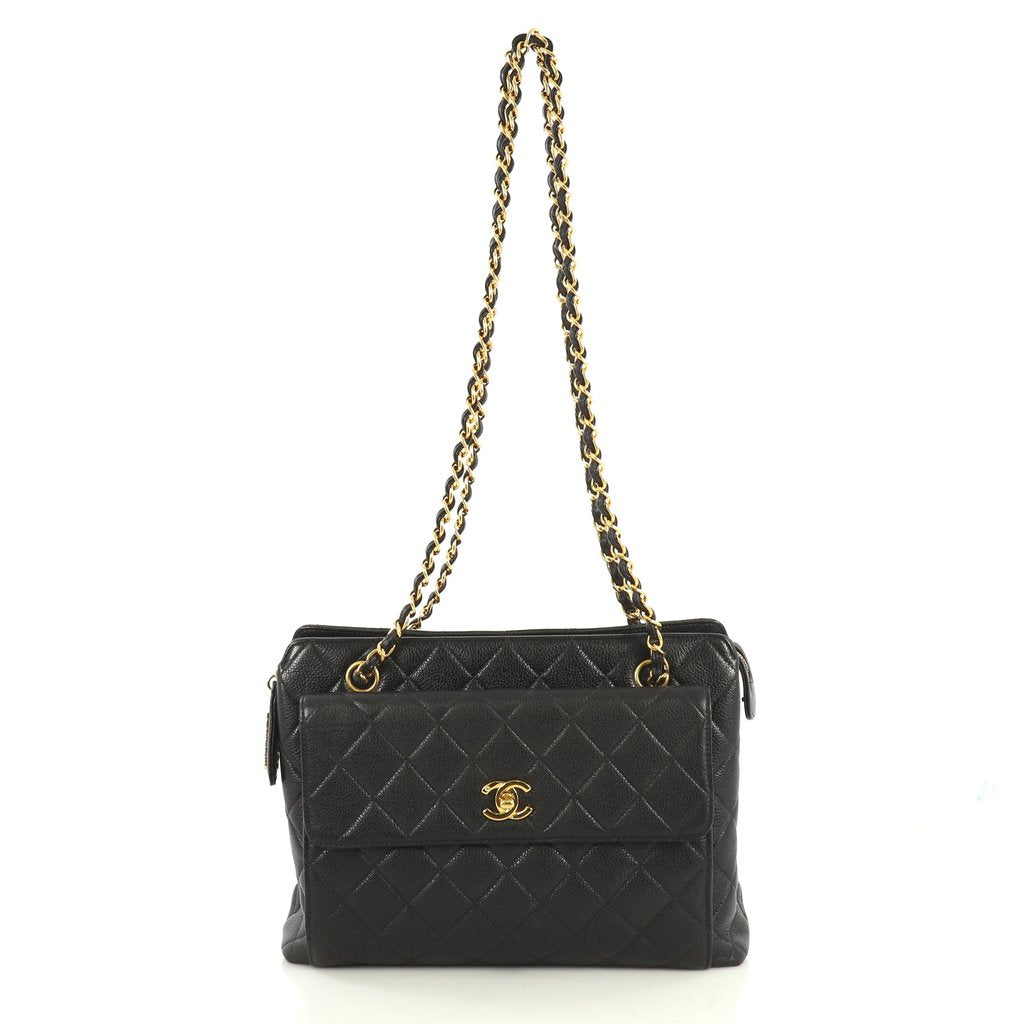 quilted caviar leather shopping tote bag