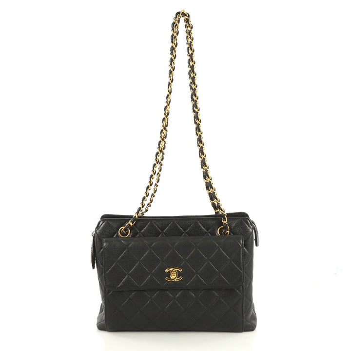 quilted caviar leather shopping tote bag